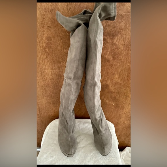 Faux Suede, Gray, Above Knee Boot. Size 10. Stretchy Faux Suede. - Picture 3 of 6